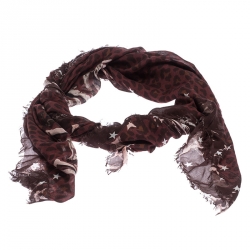 Jimmy Choo Burgundy Leopard Print Fringed Scarf