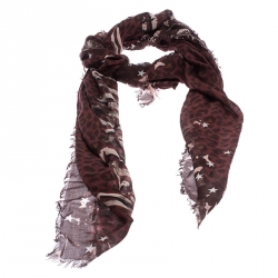 Jimmy Choo Burgundy Leopard Print Fringed Scarf