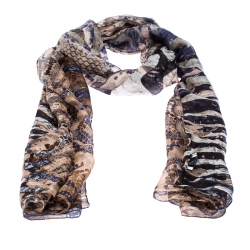 Pre Owned Jimmy Choo Muticolor Snakeskin Printed Silk Scarf