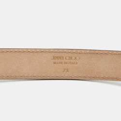 Pre Owned Jimmy Choo Gold Glitter Leather JC Logo Slim Belt 75CM
