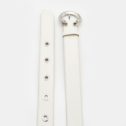 Pre Owned Jimmy Choo White Leather Madeline Crystals Belt S
