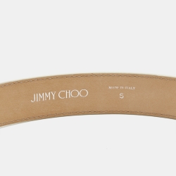 Pre Owned Jimmy Choo White Leather Madeline Crystals Belt S