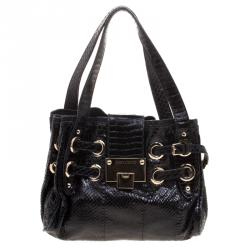Jimmy Choo Black Python Embossed Leather Mini Riki Tote