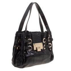 Jimmy Choo Black Python Embossed Leather Mini Riki Tote
