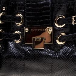 Jimmy Choo Black Python Embossed Leather Mini Riki Tote