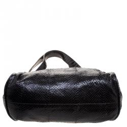 Jimmy Choo Black Python Embossed Leather Mini Riki Tote