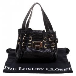 Jimmy Choo Black Python Embossed Leather Mini Riki Tote