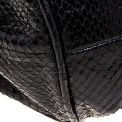 Jimmy Choo Black Python Embossed Leather Mini Riki Tote