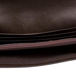 Pre Owned Jimmy Choo Dark Brown Croc Embossed Glossy Leather Flap Wallet