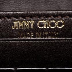 Pre Owned Jimmy Choo Dark Brown Croc Embossed Glossy Leather Flap Wallet