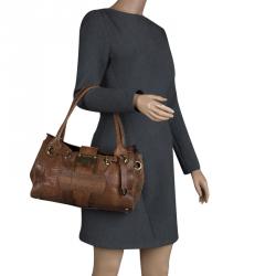 Pre Owned Jimmy Choo Brown Python Embossed Leather Rosalie Top Handle Bag