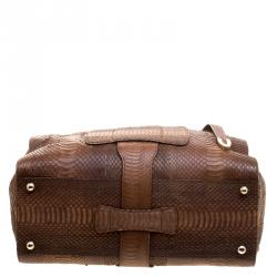 Pre Owned Jimmy Choo Brown Python Embossed Leather Rosalie Top Handle Bag