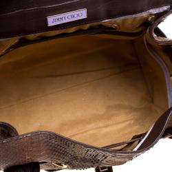 Pre Owned Jimmy Choo Brown Python Embossed Leather Rosalie Top Handle Bag