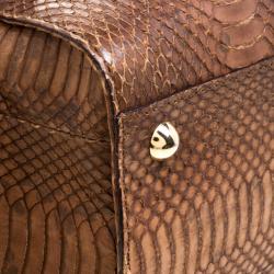 Pre Owned Jimmy Choo Brown Python Embossed Leather Rosalie Top Handle Bag