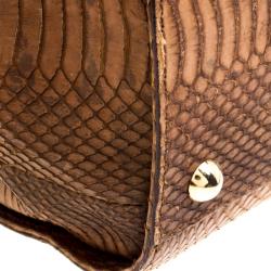 Pre Owned Jimmy Choo Brown Python Embossed Leather Rosalie Top Handle Bag