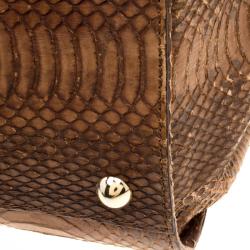 Pre Owned Jimmy Choo Brown Python Embossed Leather Rosalie Top Handle Bag