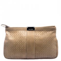 Pre Owned Jimmy Choo Brown Perforated Leather Zulu Clutch
