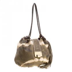 Jimmy Choo Green/White Ombre Python Embossed Leather & Python Trim Hobo
