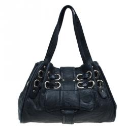 Pre Owned Jimmy Choo Black Leather Python Trim Riki Stamped Shoulder Bag