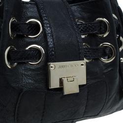 Pre Owned Jimmy Choo Black Leather Python Trim Riki Stamped Shoulder Bag