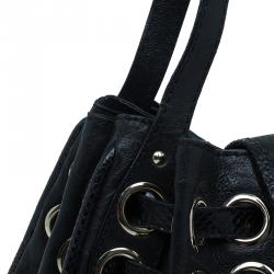 Pre Owned Jimmy Choo Black Leather Python Trim Riki Stamped Shoulder Bag