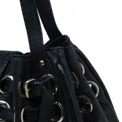 Pre Owned Jimmy Choo Black Leather Python Trim Riki Stamped Shoulder Bag