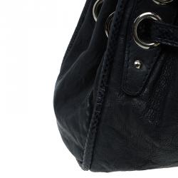 Pre Owned Jimmy Choo Black Leather Python Trim Riki Stamped Shoulder Bag