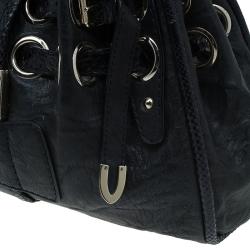 Pre Owned Jimmy Choo Black Leather Python Trim Riki Stamped Shoulder Bag