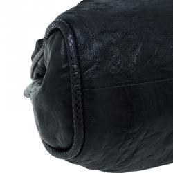Pre Owned Jimmy Choo Black Leather Python Trim Riki Stamped Shoulder Bag