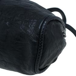 Pre Owned Jimmy Choo Black Leather Python Trim Riki Stamped Shoulder Bag