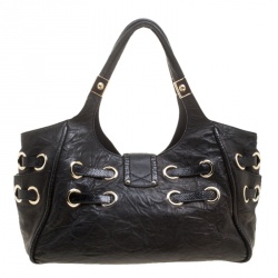 Pre Owned حقيبة يد جيمي تشو ريكي جلد لامعة سوداء