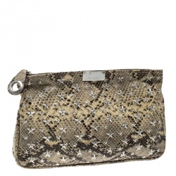 Jimmy Choo Beige Python Star Studded Clutch