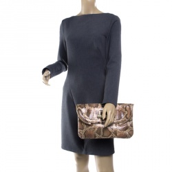 مملوكة مسبقًا Jimmy Choo Brown Python Jasmine Clutch