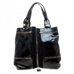 مملوكة مسبقًا Jimmy Choo Khaki/Black Patent Leather and Suede Large Mona Tote