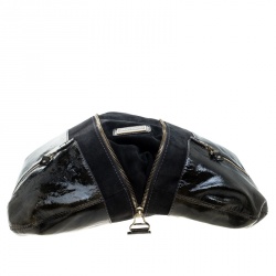 مملوكة مسبقًا Jimmy Choo Khaki/Black Patent Leather and Suede Large Mona Tote