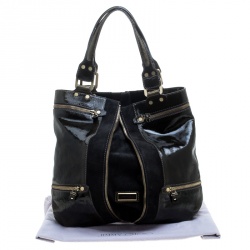 مملوكة مسبقًا Jimmy Choo Khaki/Black Patent Leather and Suede Large Mona Tote