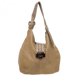 Pre Owned  حقيبة جيمي تشو بني نقشة جلد الثعبان راهمن