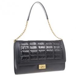 مملوكة مسبقًا Jimmy Choo Black Leather and Python Cassie Shoulder Bag
