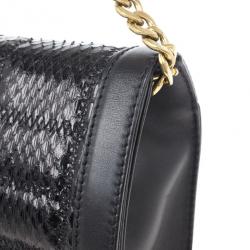 مملوكة مسبقًا Jimmy Choo Black Leather and Python Cassie Shoulder Bag