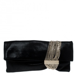 Pre Owned Jimmy Choo Black Shimmering Leather Chandra Clutch