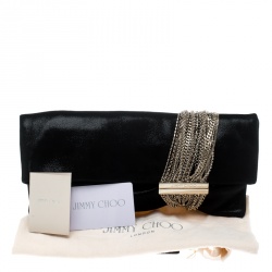 Pre Owned Jimmy Choo Black Shimmering Leather Chandra Clutch