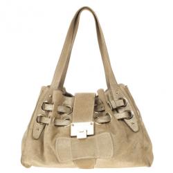 Pre Owned Jimmy Choo Metallic Gold Suede Ramona Tote Bag