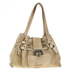 Pre Owned Jimmy Choo Metallic Gold Suede Ramona Tote Bag