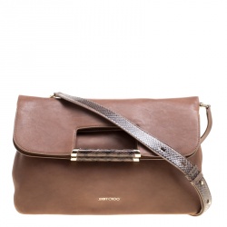 Jimmy Choo Brown Leather Ziad Foldover Messenger Bag