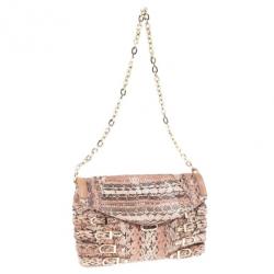 Pre Owned Jimmy Choo Pink Snakeskin Brix Convertible Clutch