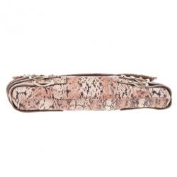 Pre Owned Jimmy Choo Pink Snakeskin Brix Convertible Clutch