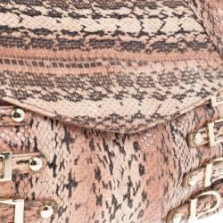 Pre Owned Jimmy Choo Pink Snakeskin Brix Convertible Clutch