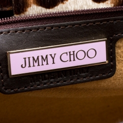 Jimmy Choo Dark Brown Leopard Print Calf Hair Rosalie Top Handle
