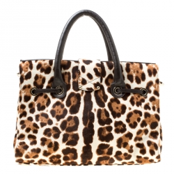 Jimmy Choo Dark Brown Leopard Print Calf Hair Rosalie Top Handle