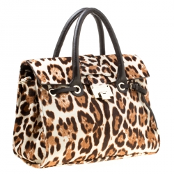 Jimmy Choo Dark Brown Leopard Print Calf Hair Rosalie Top Handle